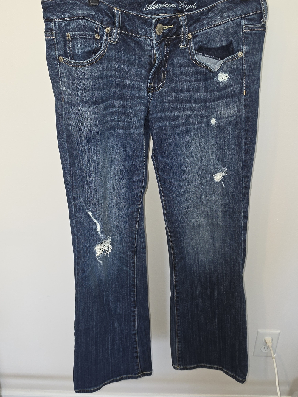 American Eagle Outfitters Women's Distressed Bootcut Jeans - Dark Blue